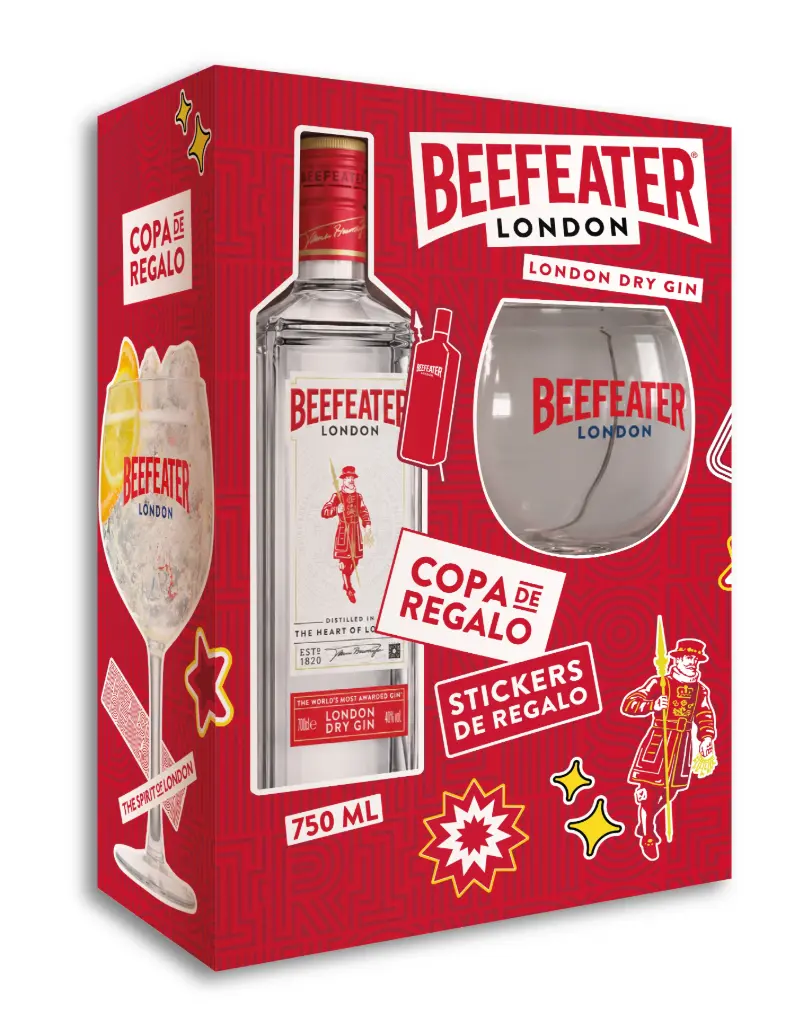VAP GIN BEEFEATER DRY 750 ML + COPA + STICKERS OBSEQUIO
