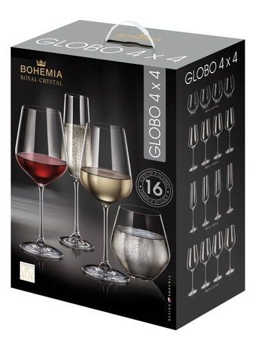 [101456] GLOBO 16PCS 4XVASO 500ML + 4X COPA 210/490/600ML