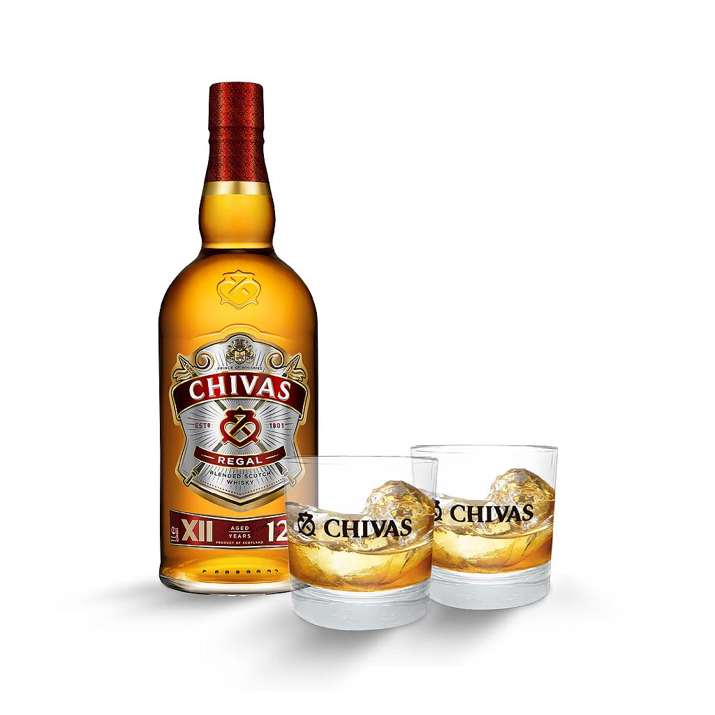 WHISKY CHIVAS REGAL 1 LITRO CON DOS VASOS DE REGALO