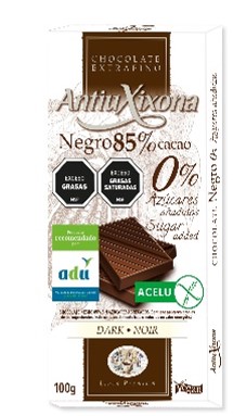 CHOCOLATE ANTIU XIXONA SIN AZUCAR NEGRO 85% CACAO 100 GRAMOS