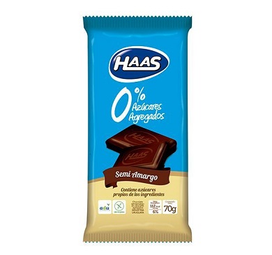 CHOCOLATE HAAS 0% AZUCAR SEMI AMARGO 70 GRAMOS