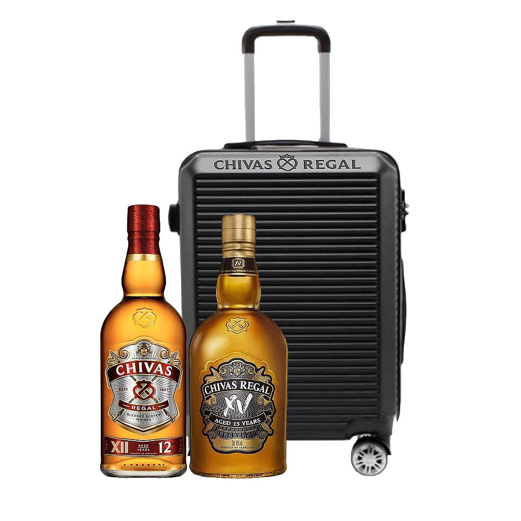 WHISKY ESCOCES CHIVAS REGAL 1 LITRO + WHISKY ESCOCES CHIVAS REGAL XV 750 ML + CARRY ON DE REGALO