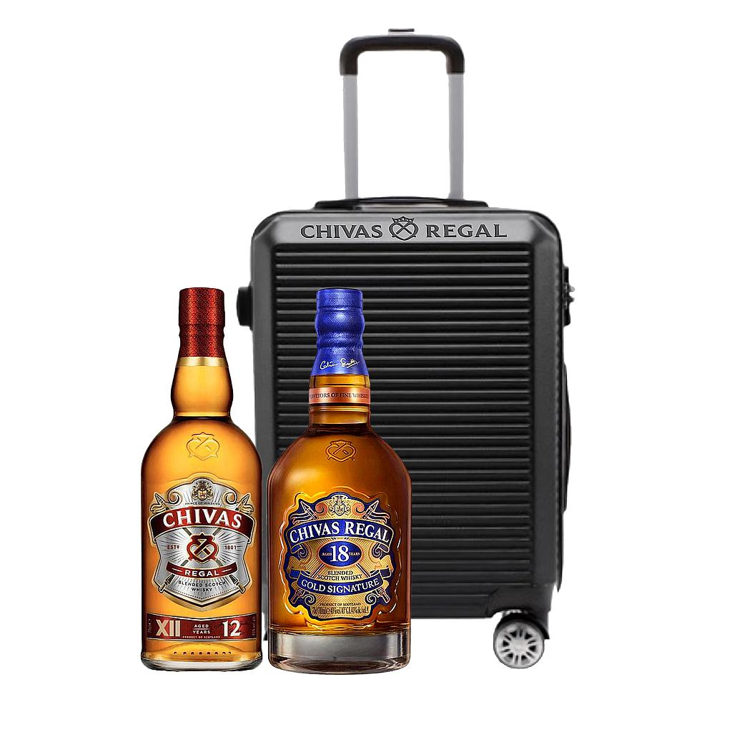 WHISKY ESCOCES CHIVAS REGAL 1 LITRO + WHISKY ESCOCES CHIVAS REGAL 18 AÑOS 750 ML + CARRY ON DE REGALO