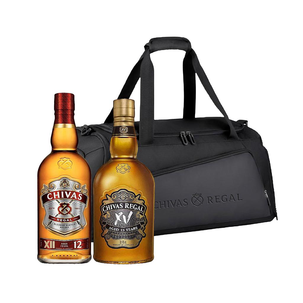 WHISKY ESCOCES CHIVAS REGAL 1 LITRO + WHISKY ESCOCES CHIVAS REGAL XV 750 ML + BOLSO DE REGALO