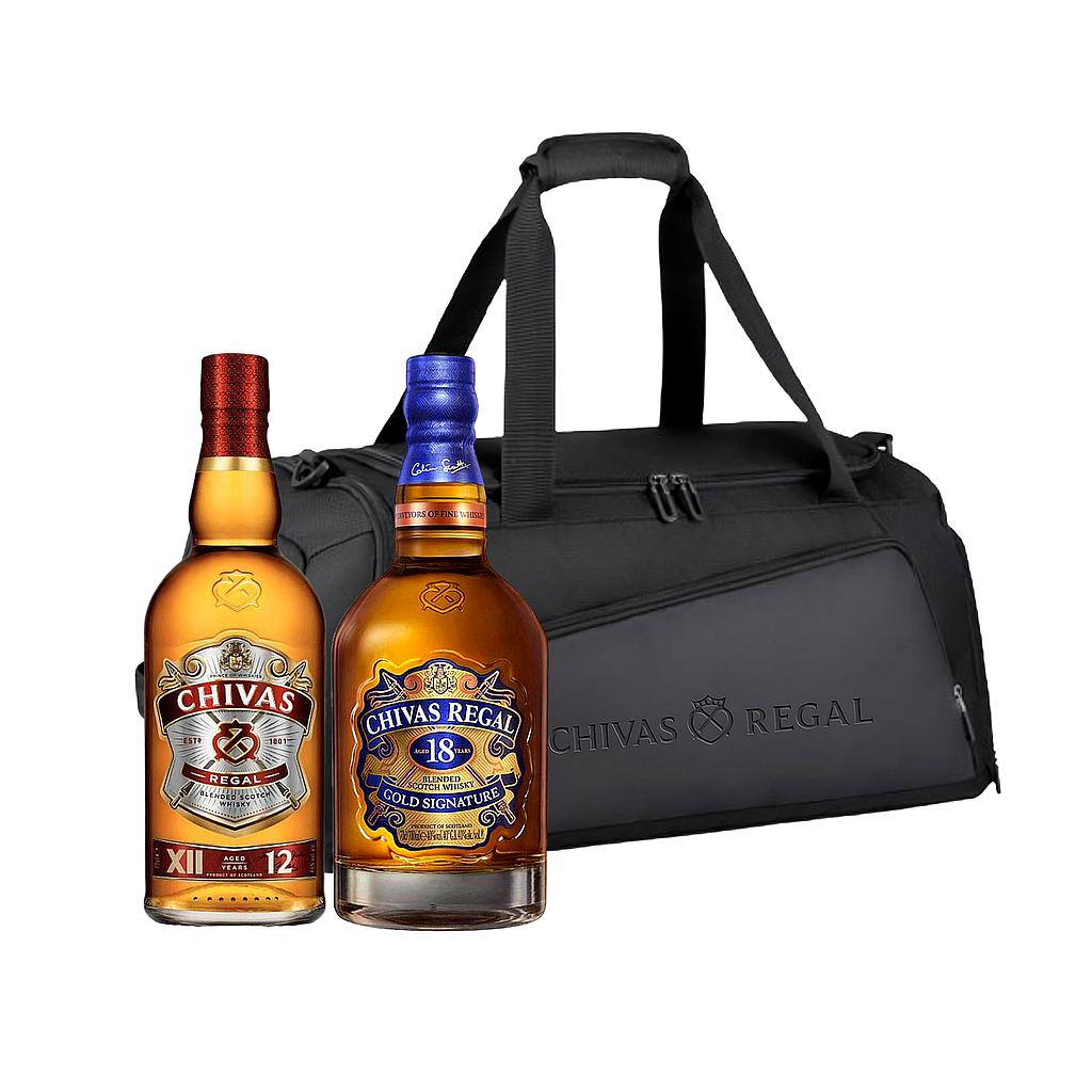 WHISKY ESCOCES CHIVAS REGAL 1 LITRO + WHISKY ESCOCES CHIVAS REGAL 18 AÑOS 750 ML + BOLSO DE REGALO